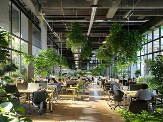 大光屁股SP网络科技有限公司宽敞整洁的开放式办公区，员工专注工作，绿植与自然光营造舒适的工作氛围
